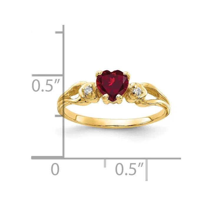 Goldia 14K Yellow Gold 5mm Heart Created Ruby A Real Diamond ring Rings