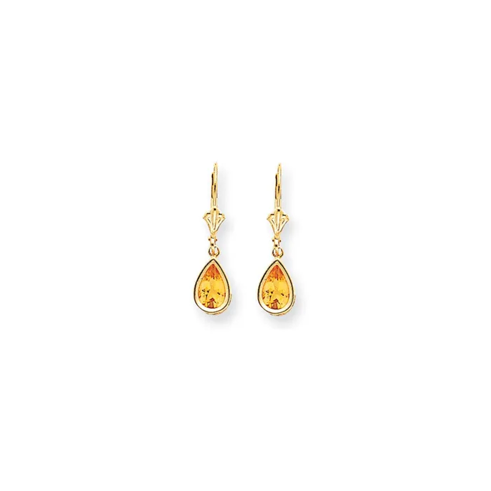 Goldia 14k Yellow Gold 8x5mm Pear Citrine Checker leverback Earrings Earrings