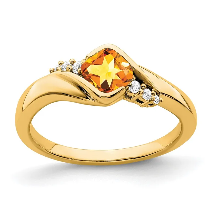 Goldia 14K Yellow Gold Citrine and Real Diamond Ring Rings