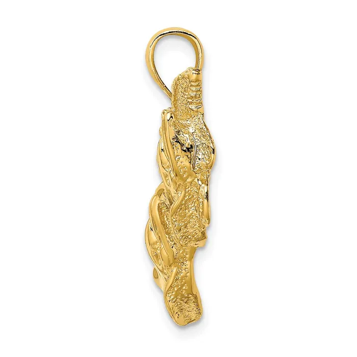 Goldia 14k Yellow Gold Polished and Textured Dolphins Swimming wStarfish Pendant Necklaces