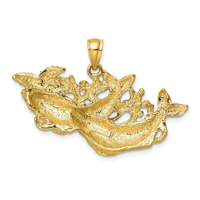 Goldia 14k Yellow Gold Polished and Textured Dolphins Swimming wStarfish Pendant Necklaces