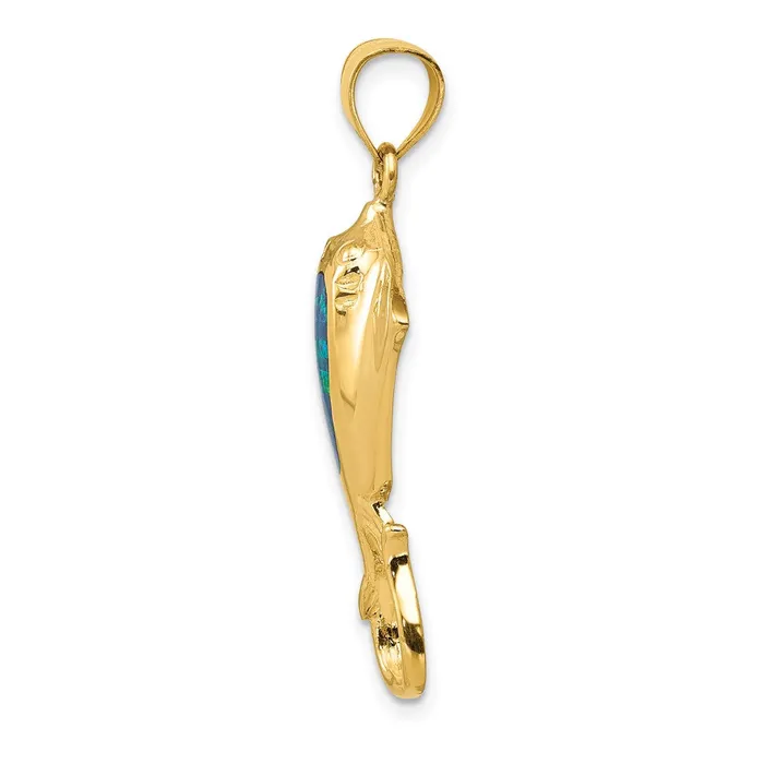 Goldia 14k Yellow Gold Polished Created Blue Opal Stingray Pendant Necklaces