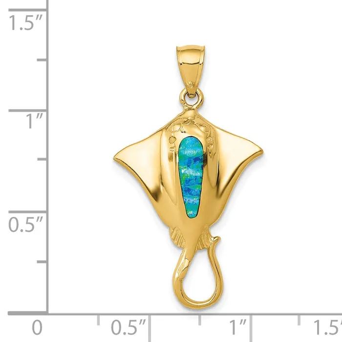 Goldia 14k Yellow Gold Polished Created Blue Opal Stingray Pendant Necklaces