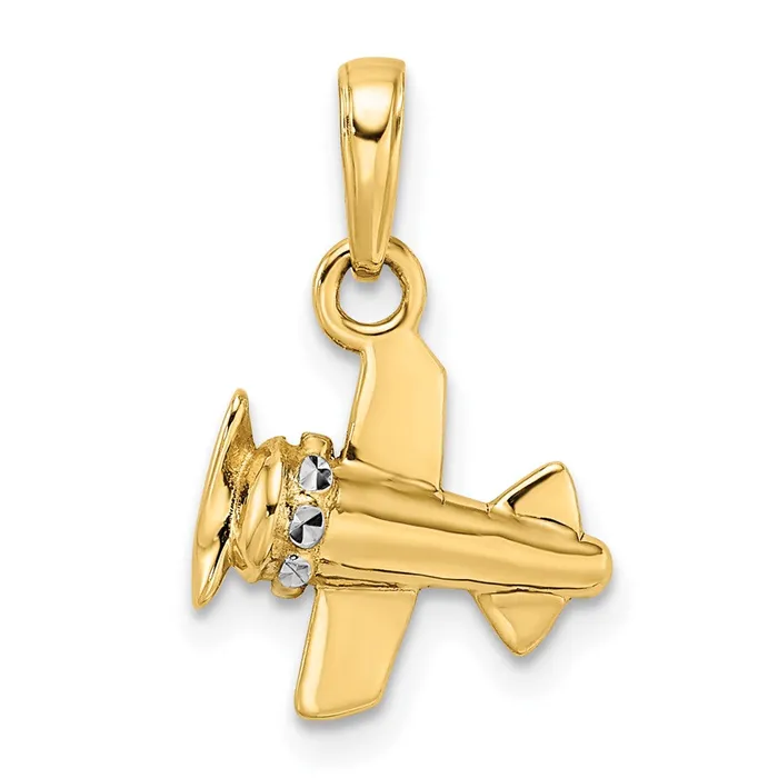 Goldia 14k Yellow u0026 Rhodium Gold w White Rhodium 3D Diamondcut Airplane Pendant Necklaces