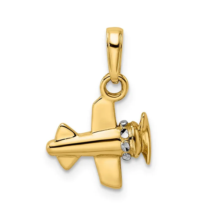 Goldia 14k Yellow u0026 Rhodium Gold w White Rhodium 3D Diamondcut Airplane Pendant Necklaces