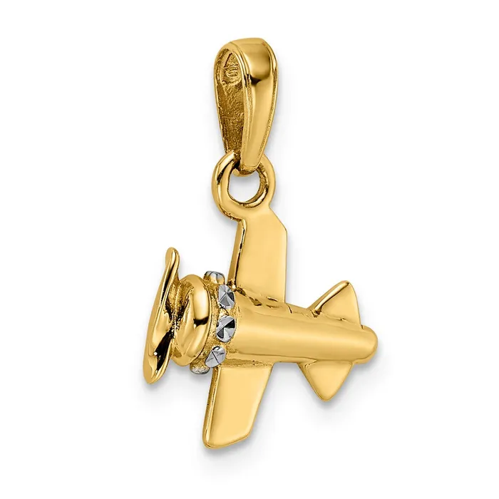 Goldia 14k Yellow u0026 Rhodium Gold w White Rhodium 3D Diamondcut Airplane Pendant Necklaces