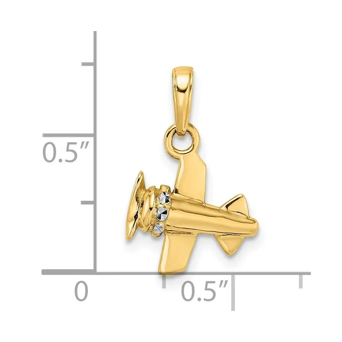 Goldia 14k Yellow u0026 Rhodium Gold w White Rhodium 3D Diamondcut Airplane Pendant Necklaces