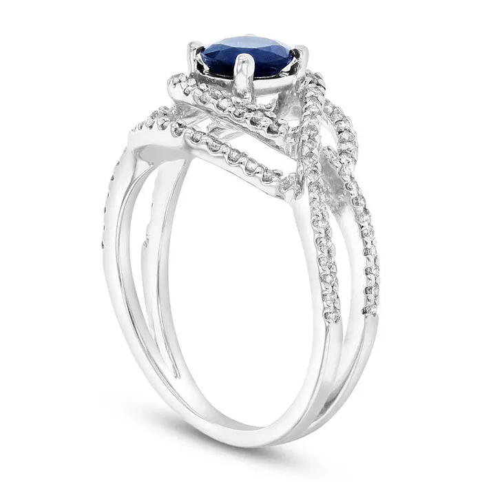 Goldia 55mm Blue Sapphire and 033 CT TW Natural Diamond Orbit Ring in Solid 14K White Gold Rings