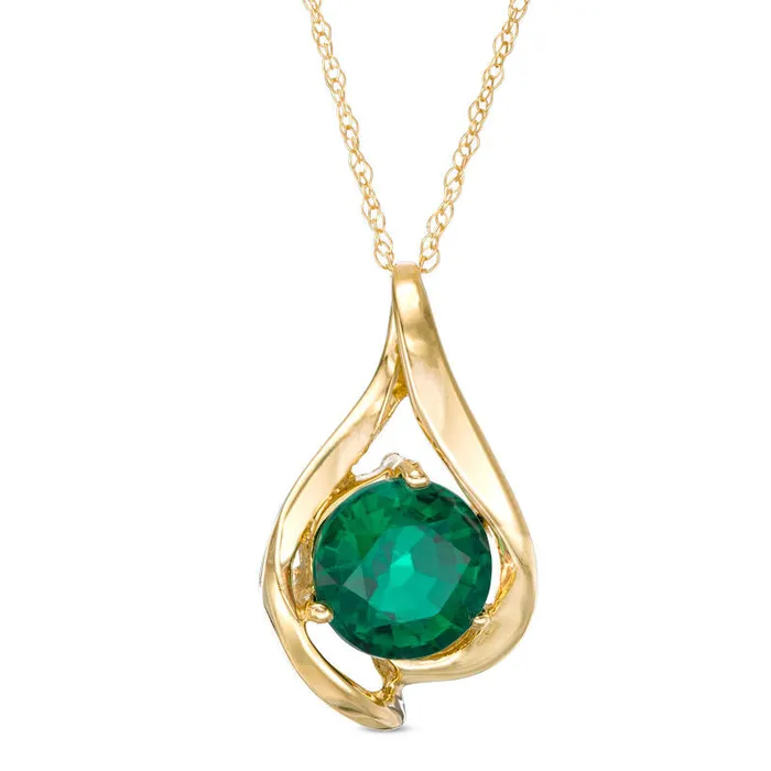 Goldia 80mm LabCreated Emerald Teardrop Pendant in 10K Yellow Gold Necklaces
