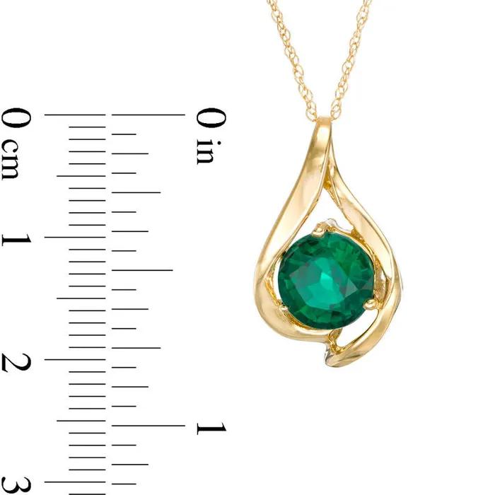 Goldia 80mm LabCreated Emerald Teardrop Pendant in 10K Yellow Gold Necklaces