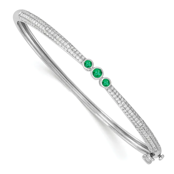 Goldia Bracelets 14k White Gold 78 Ct Lab Grown Diamond VSSI G and Lab Created Emerald Bangle Bracelet