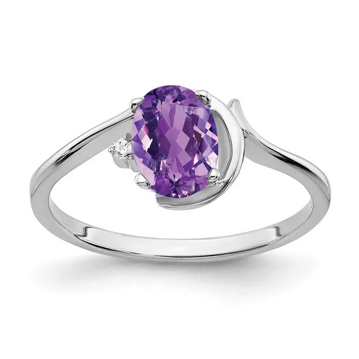 goldiaca 14k White Gold 7x5mm Oval Amethyst VS Real Diamond ring Rings