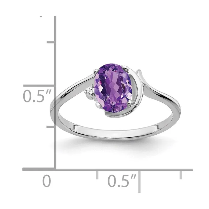 goldiaca 14k White Gold 7x5mm Oval Amethyst VS Real Diamond ring Rings