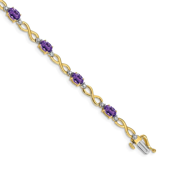 goldiaca 14k Yellow Gold Amethyst and Natural Diamond Infinity Bracelet Bracelets