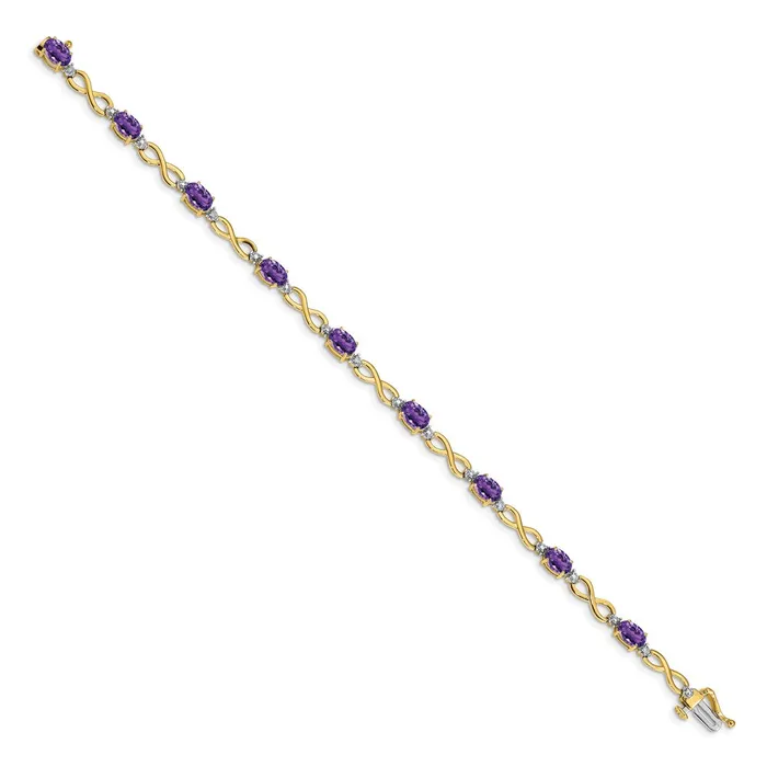 goldiaca 14k Yellow Gold Amethyst and Natural Diamond Infinity Bracelet Bracelets