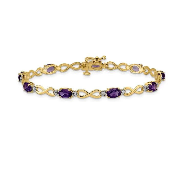 goldiaca 14k Yellow Gold Amethyst and Natural Diamond Infinity Bracelet Bracelets