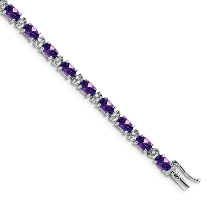 goldiaca Bracelets 14k White Gold Oval Amethyst and Natural Diamond Bracelet