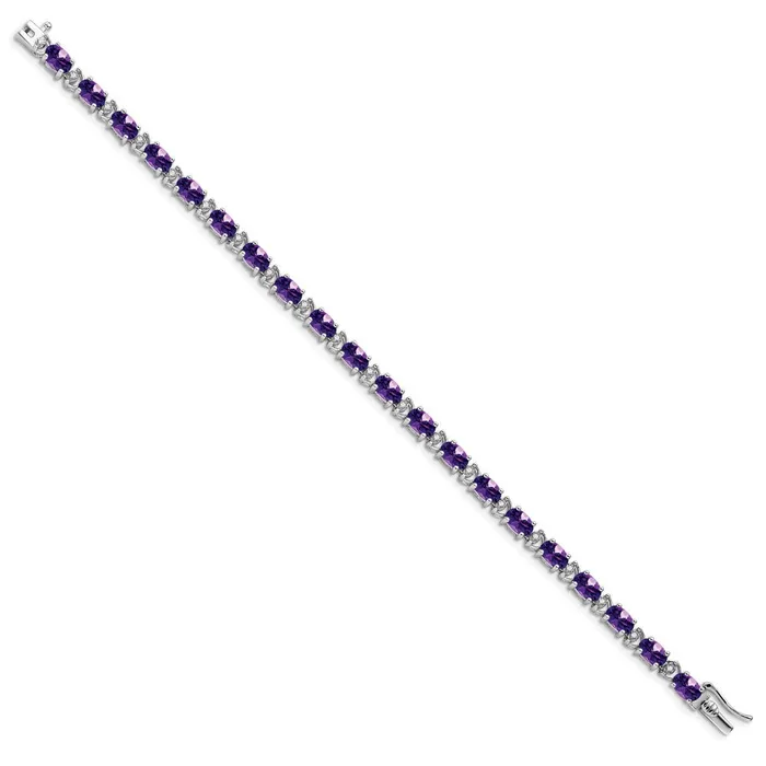 goldiaca Bracelets 14k White Gold Oval Amethyst and Natural Diamond Bracelet