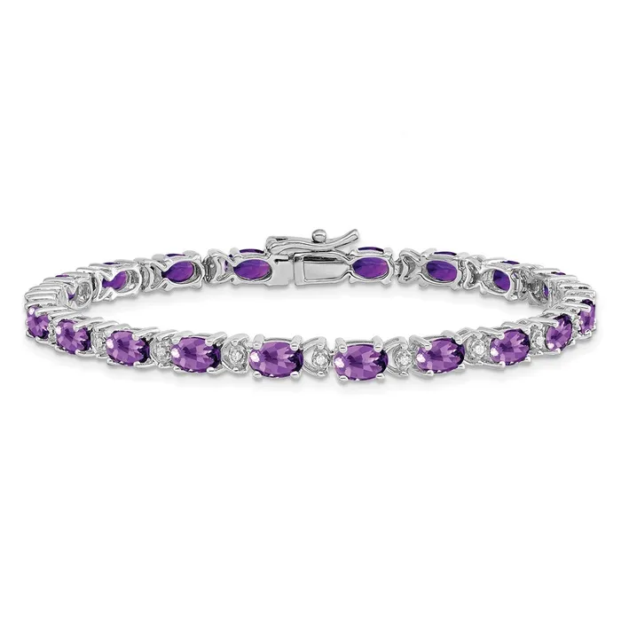 goldiaca Bracelets 14k White Gold Oval Amethyst and Natural Diamond Bracelet