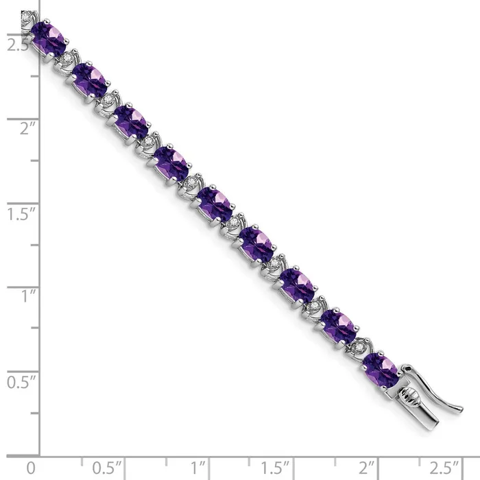 goldiaca Bracelets 14k White Gold Oval Amethyst and Natural Diamond Bracelet