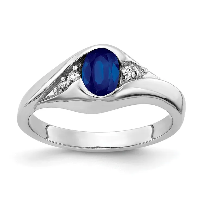 goldiaca Rings 14k White Gold 6x4mm Oval Sapphire AA Real Diamond ring