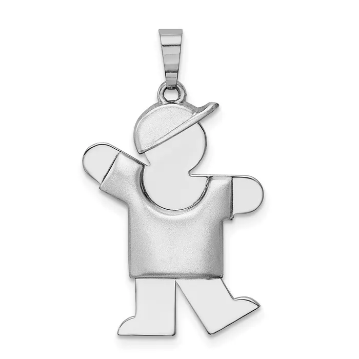 Goldia Charm Necklaces 14k White Gold Puffed Boy wHat on Left Engravable Charm Goldia Charm Necklaces 14k White Gold Puffed Boy wHat on Left Engravable Charm