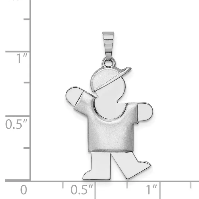 Goldia Charm Necklaces 14k White Gold Puffed Boy wHat on Left Engravable Charm