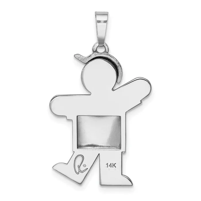 Goldia Charm Necklaces 14k White Gold Puffed Boy wHat on Left Engravable Charm