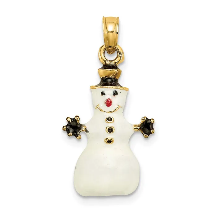 Goldia Charm Necklaces 14k Yellow Gold 3D Enamel Snowman Charm