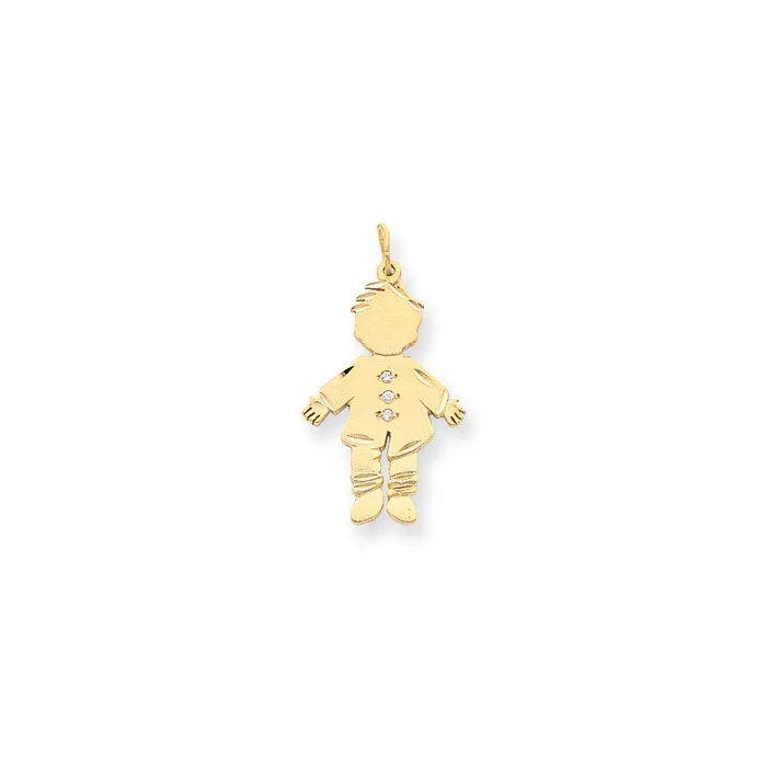 Goldia Charm Necklaces 14k Yellow Gold DiamondCut Satin Boy with Diamond Buttons Engravable Charm Goldia Charm Necklaces 14k Yellow Gold DiamondCut Satin Boy with Diamond Buttons Engravable Charm