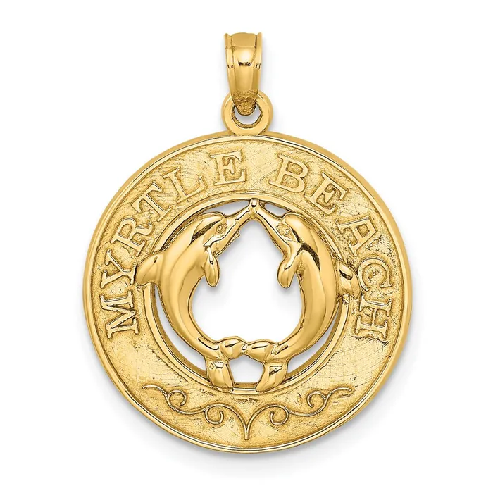 Goldia Charm Necklaces 14k Yellow Gold MYRTLE BEACH wDolphins Circle Charm