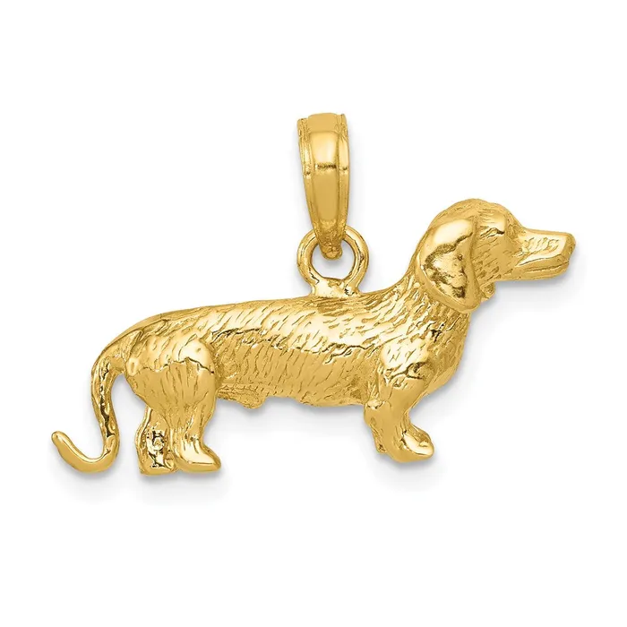 Goldia Charm Necklaces 14k Yellow Gold Solid Polished 3D Wire Haired Dachshund Charm