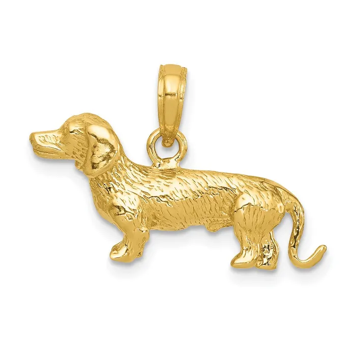 Goldia Charm Necklaces 14k Yellow Gold Solid Polished 3D Wire Haired Dachshund Charm