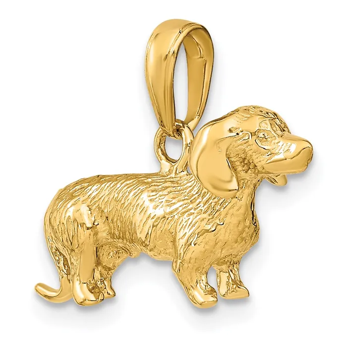Goldia Charm Necklaces 14k Yellow Gold Solid Polished 3D Wire Haired Dachshund Charm
