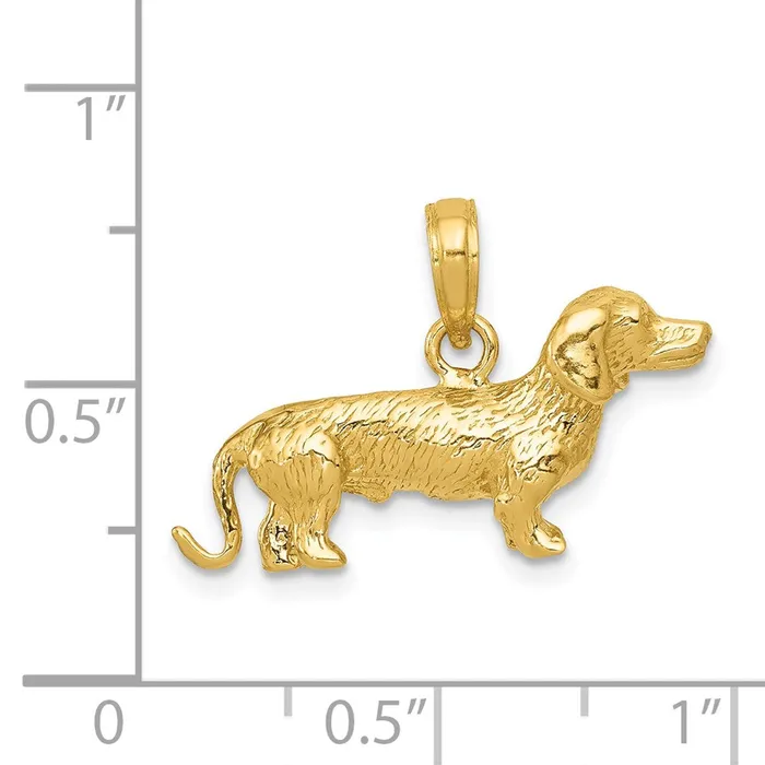 Goldia Charm Necklaces 14k Yellow Gold Solid Polished 3D Wire Haired Dachshund Charm