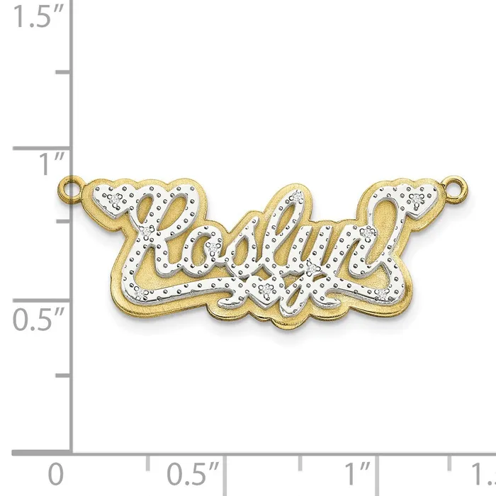 Goldiacom 10k and Rhodium 3 Dimensional Diamond Name Plate Pendant Necklaces