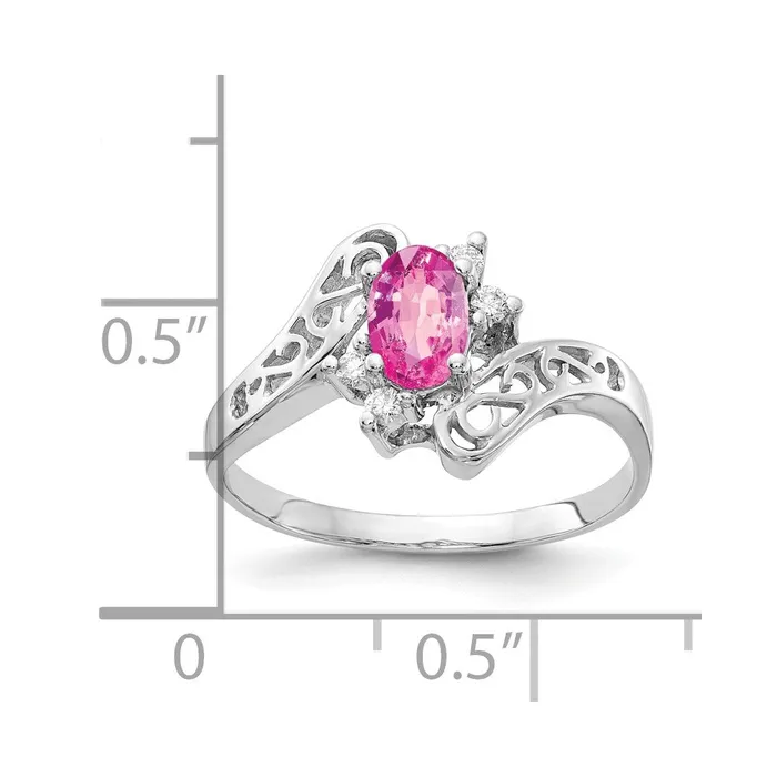 Goldiacom 14k White Gold 6x4mm Oval Pink Sapphire AA Real Diamond ring Rings