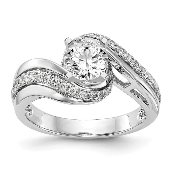 Goldiacom 14k White Gold Peg Set Simulated Diamond By Pass Engagement Ring Rings