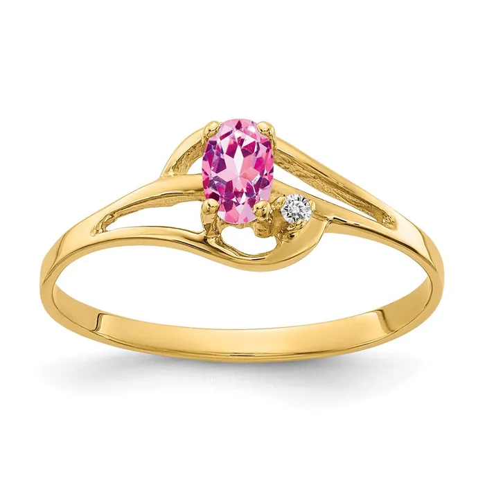 Goldiacom 14K Yellow Gold 5x3mm Oval Pink Sapphire VS Real Diamond ring Rings
