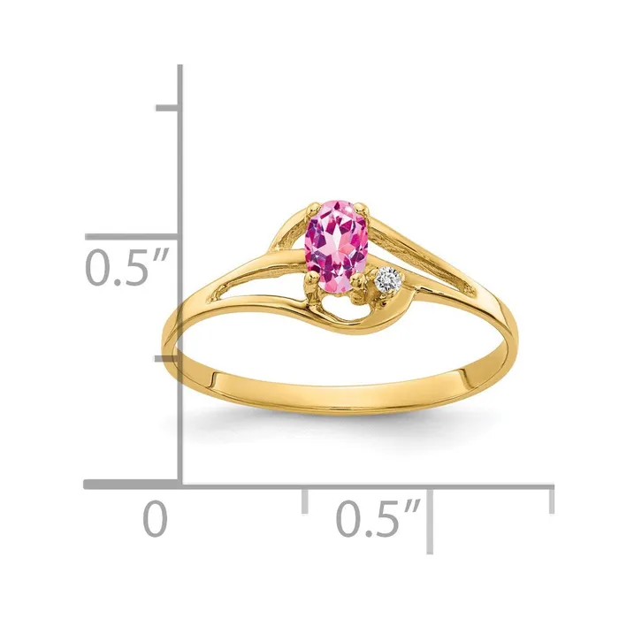 Goldiacom 14K Yellow Gold 5x3mm Oval Pink Sapphire VS Real Diamond ring Rings