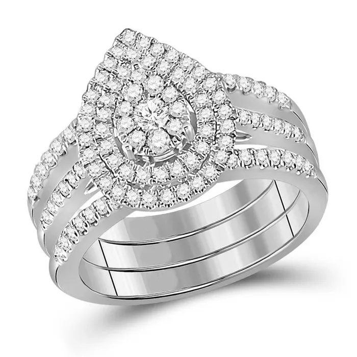 Goldiacom 34 Ct Round Diamond Bridal Engagement Ring Set 14K White Gold Rings