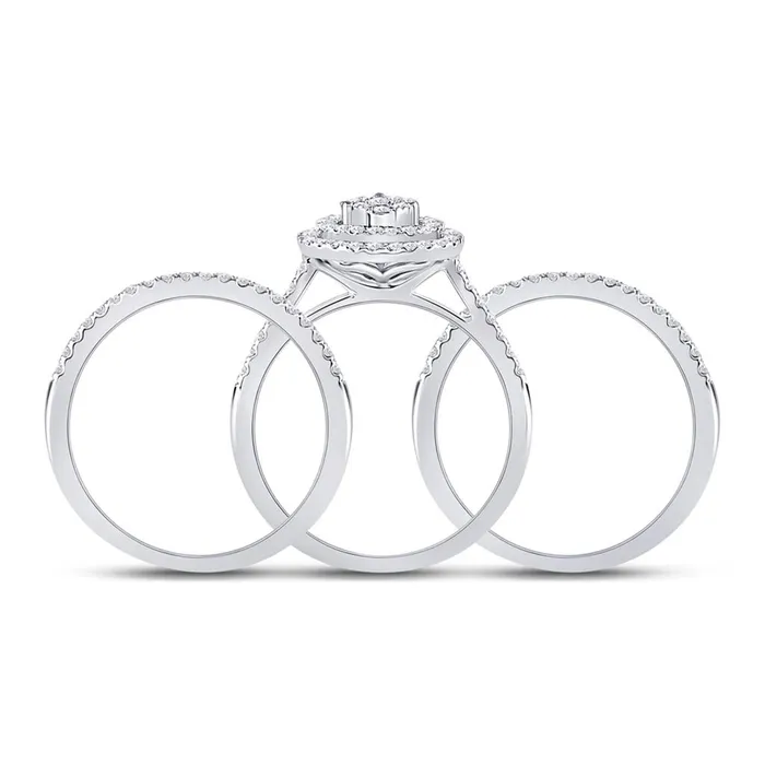 Goldiacom 34 Ct Round Diamond Bridal Engagement Ring Set 14K White Gold Rings