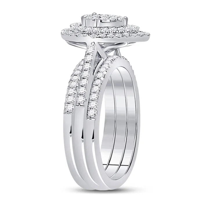 Goldiacom 34 Ct Round Diamond Bridal Engagement Ring Set 14K White Gold Rings