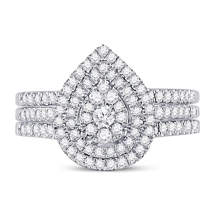 Goldiacom 34 Ct Round Diamond Bridal Engagement Ring Set 14K White Gold Rings