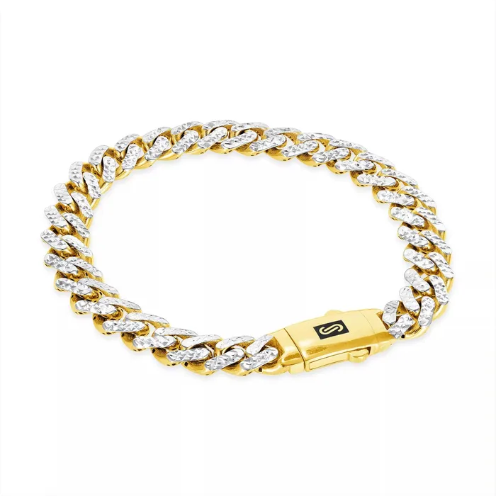 Goldiacom Bracelets 10K Yellow Gold Miami Cuban 9mm Monaco Diamond Cut Pave Chain Bracelet 7 9
