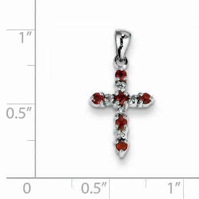Goldiacom Necklaces 14k White Gold Garnet and Diamond Cross Pendant