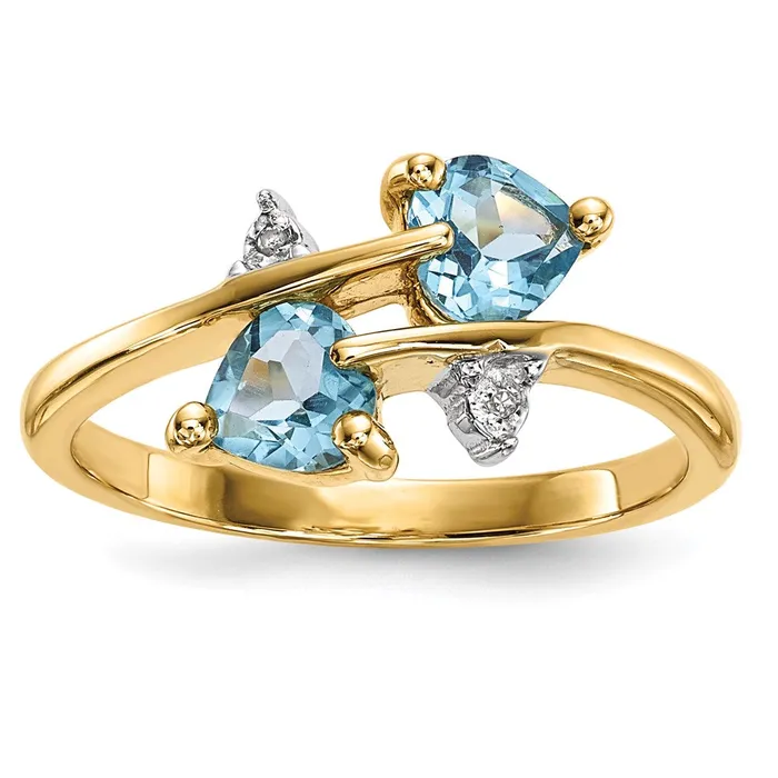 Goldiacom Rings 14K Gold w Real Diamond Light Swiss Blue Topaz Ring