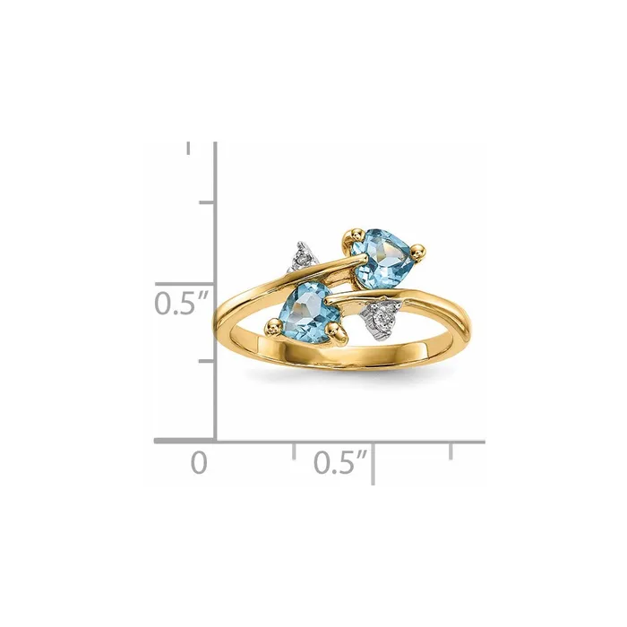 Goldiacom Rings 14K Gold w Real Diamond Light Swiss Blue Topaz Ring