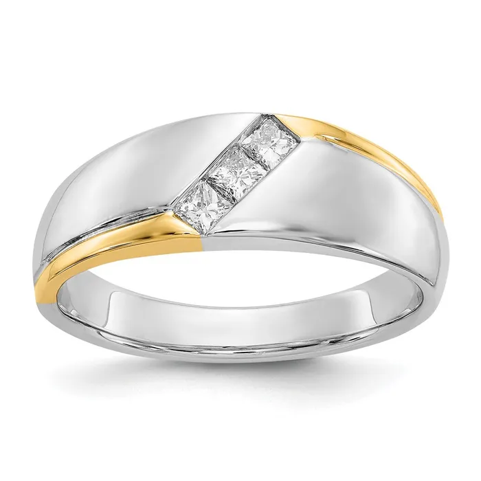 Goldiacom Rings 14k TwoTone Gold Square Real Diamond Mens Ring