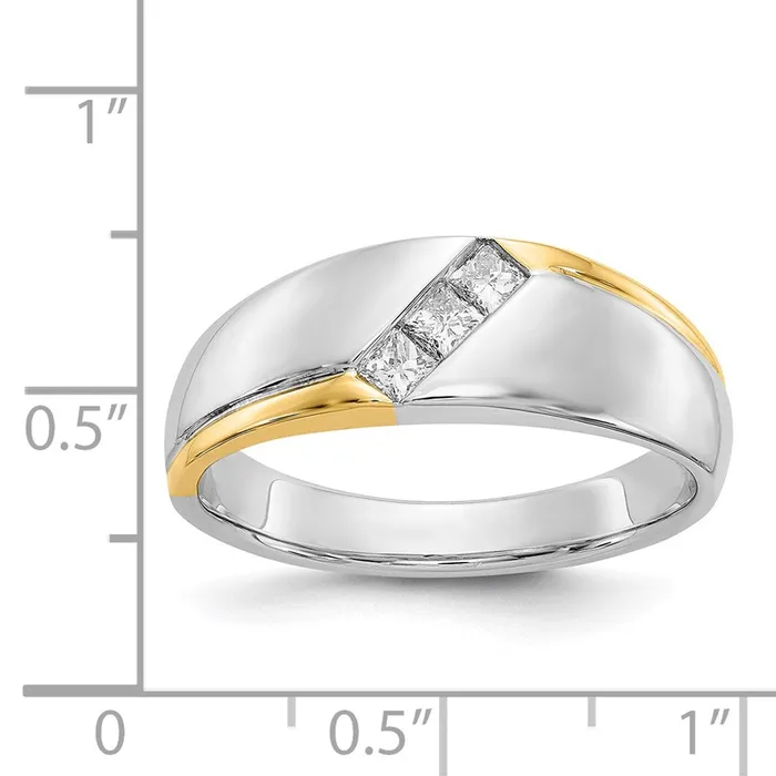 Goldiacom Rings 14k TwoTone Gold Square Real Diamond Mens Ring